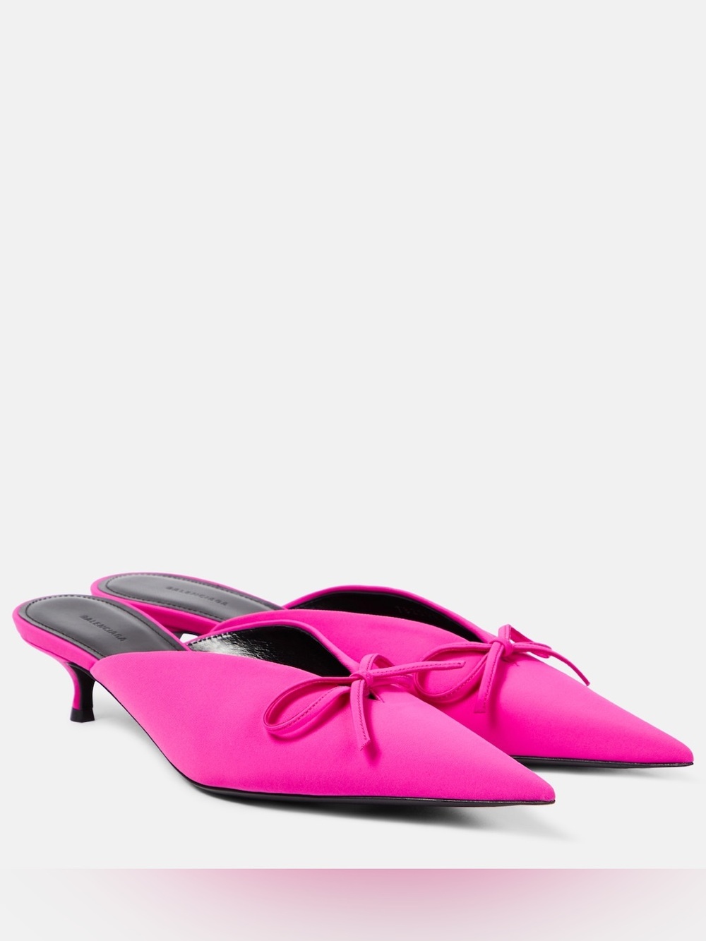 Balenciaga knife bow satin Fuchsia Pointed-Toe Mules Slip-On Heels size 36 EU
